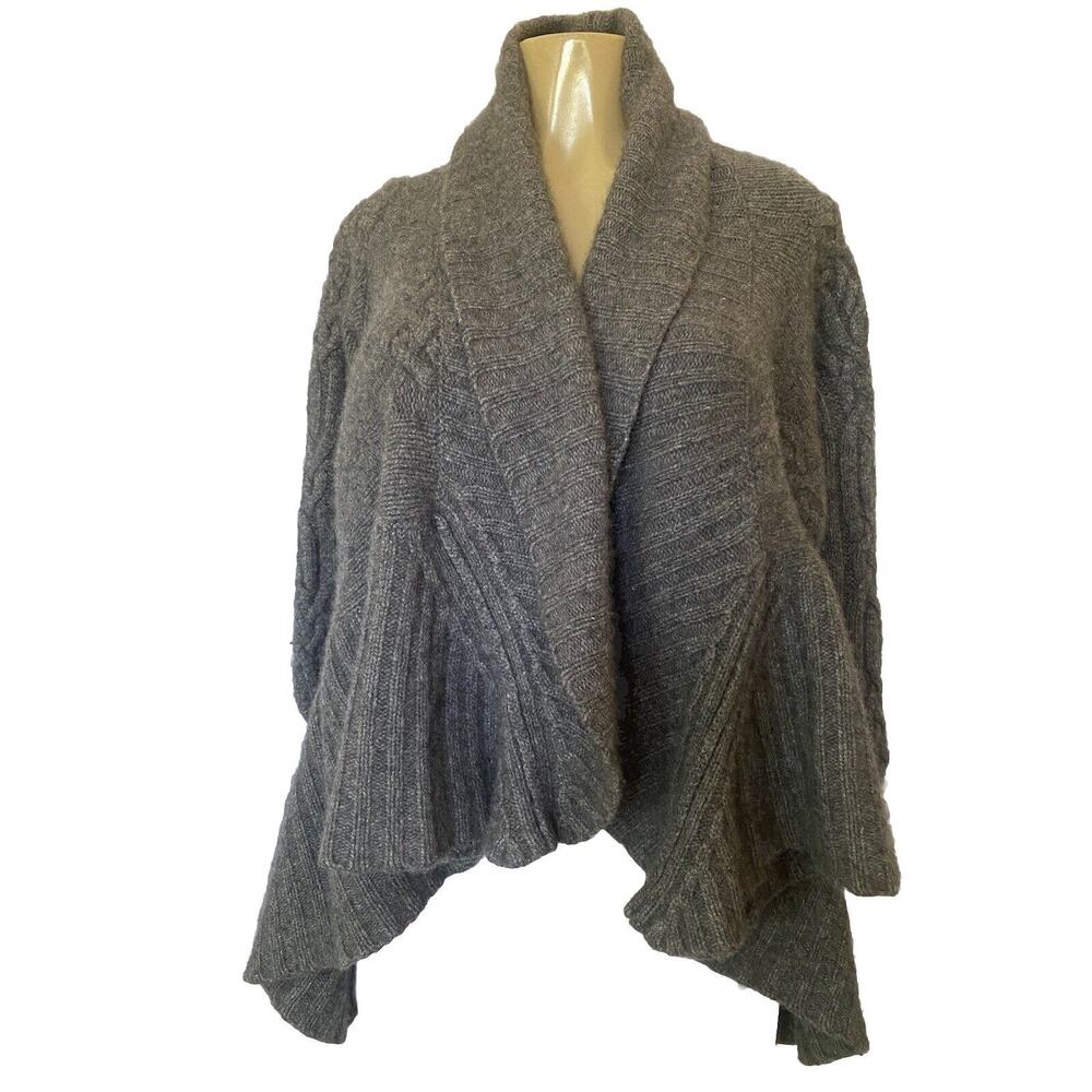 Michelle Mason Cardigan Sweater Gray Cashmere Wool Silk Ruffled Open Fro…